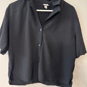 Black Relaxed Button-Up Women's Top.